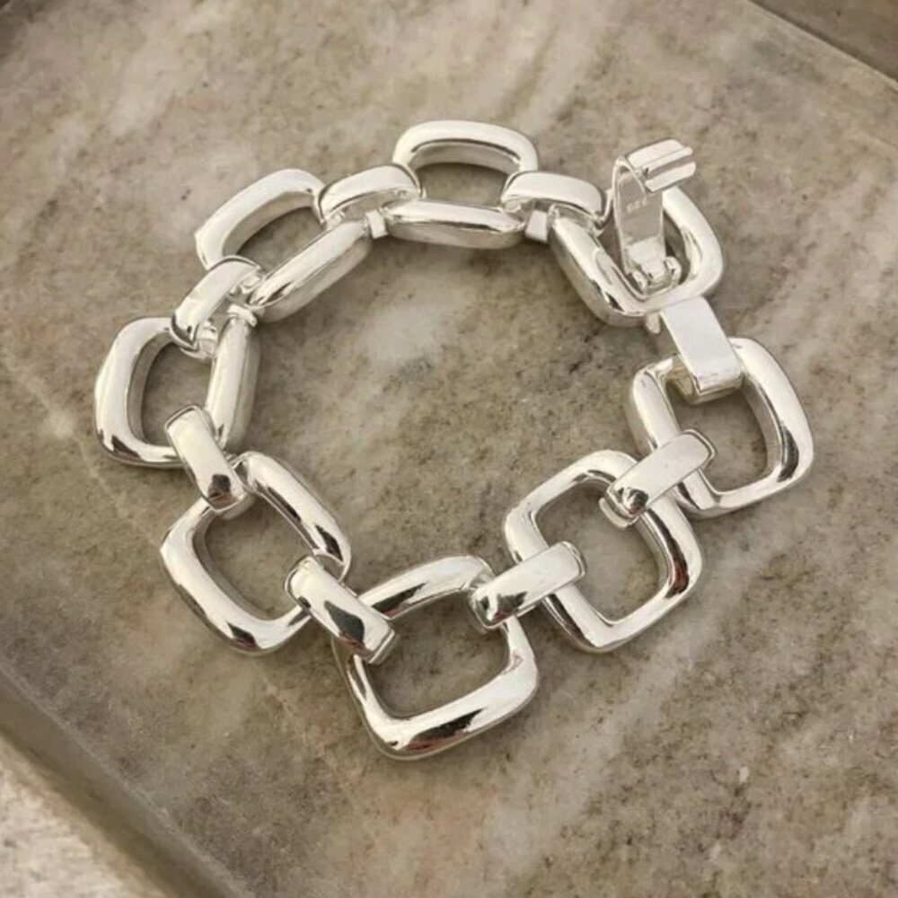 925 Sterling Silver Chunky Chain Link Bracelet Silver Large Link Bracelet - Picture 6 of 6